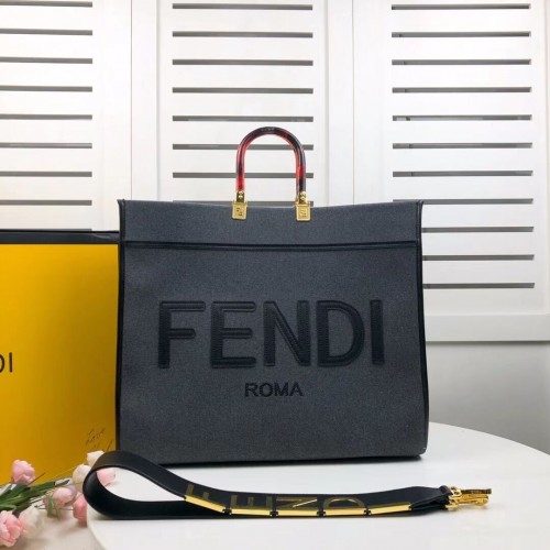 FENDI SUNSHINE LARGE Szürke flanel bevásárlótáska 8BH372