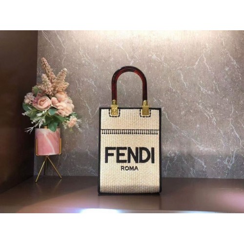 FENDI SUNSHINE SHOPPER Fonott szalmaszálas közepes táska F1620 bézs