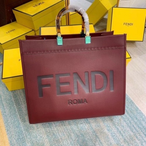 FENDI SUNSHINE nagyméretű bordó bőr bevásárlótáska 8BH387A