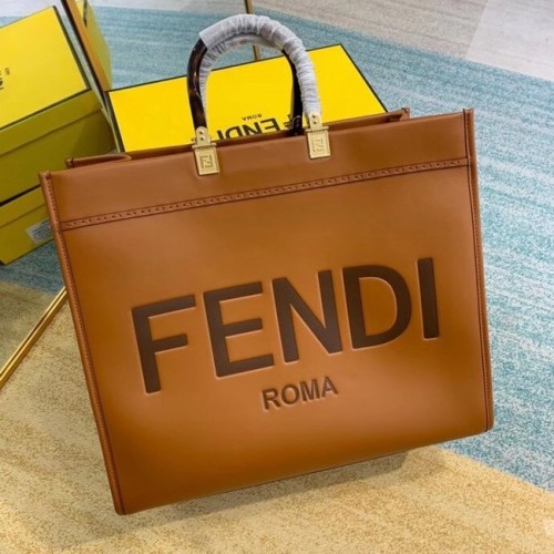 FENDI SUNSHINE nagyméretű barna bőr bevásárlótáska 8BH387A