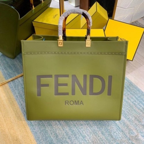 FENDI SUNSHINE nagyméretű zöld bőr bevásárlótáska 8BH387A
