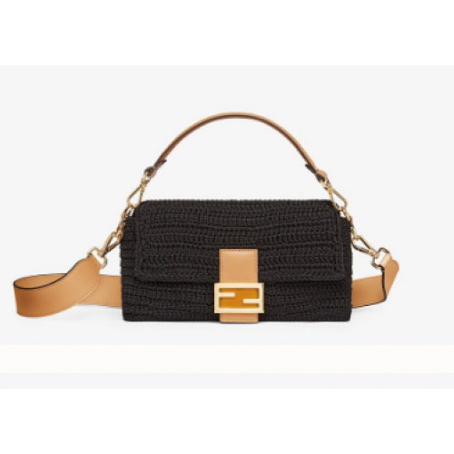 Fendi BAGUETTE Fekete pamut horgolt táska 8BR600
