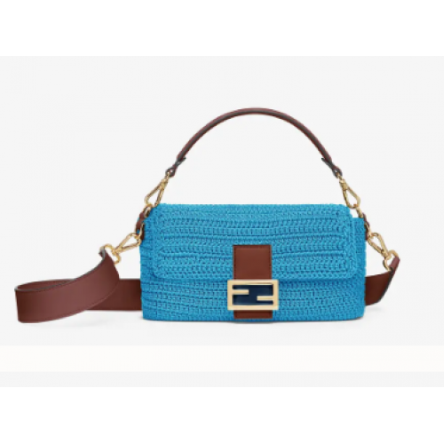 Fendi BAGUETTE Kék pamut horgolt táska 8BR600