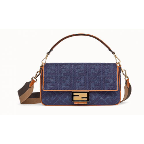 Fendi BAGUETTE NAGY Kék farmertáska BR771A9