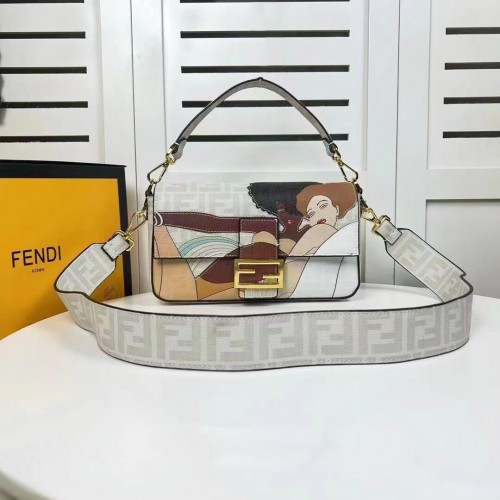 Fendi FF üvegezett szövettáska berakással Baguette F0705 szürke