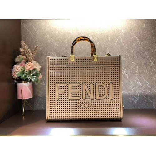 Fendi Sunshine Medium kéttónusú perforált bőr bevásárlótáska 8BH386A barackszínű