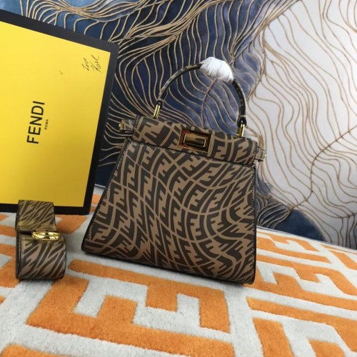 Fendi PEEKABOO MINI barna bőr FF Vertigo táska 8BN244AGK