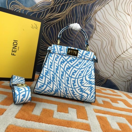 Fendi PEEKABOO MINI kék-fehér FF Vertigo bőrtáska 8BN244AG