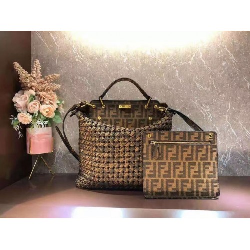 Fendi PEEKABOO X-LITE LARGE Barna pamut táska 8BN304A