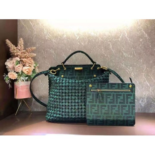 Fendi PEEKABOO X-LITE LARGE zöld pamut táska 8BN304A