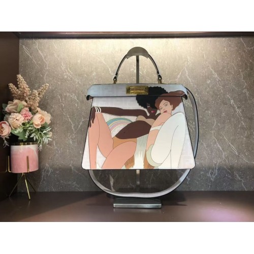 Fendi Peekaboo ISeeU FF nyomtatott selyemtáska F1983 fehér