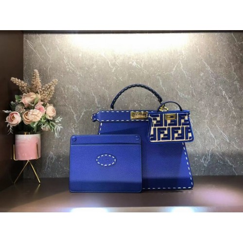 Fendi Peekaboo ISeeU Közepes Bőr Táska F8637 Kék
