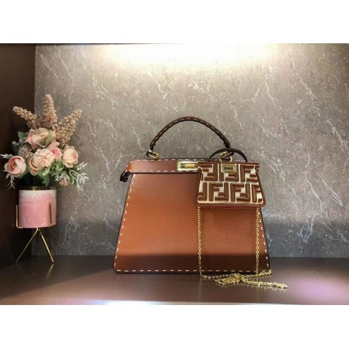 Fendi Peekaboo ISeeU Közepes Bőr Táska F8637 Barna
