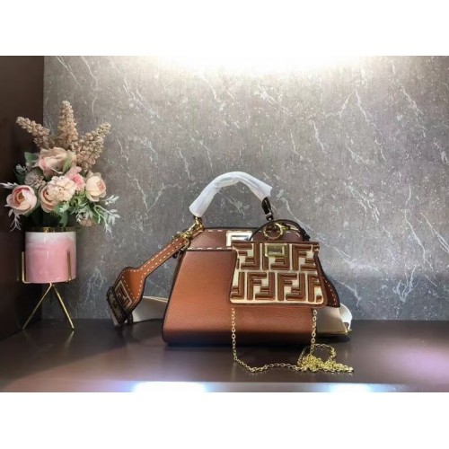 Fendi Peekaboo ISeeU Kis bőr táska F8636 barna