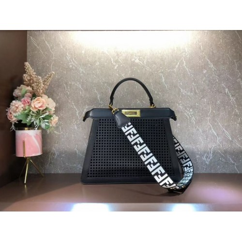 Fendi Peekaboo ISeeU perforált bőr táska F1658 fekete