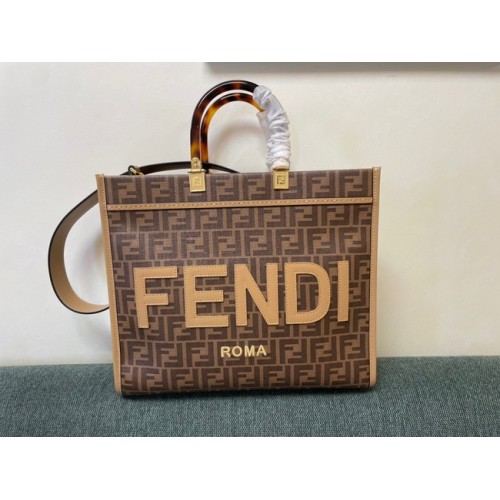Fendi Sunshine középbarna bőr bevásárlótáska 8BH386