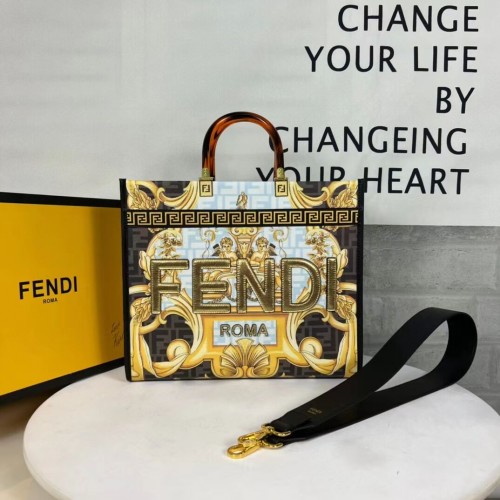 Fendi Sunshine közepes Fendace nyomtatott fehér bőr bevásárlótáska 8BH386A-2