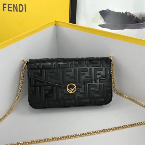 Fendi Láncos, tasakokkal ellátott bőr mini pénztárca 8BS032 fekete