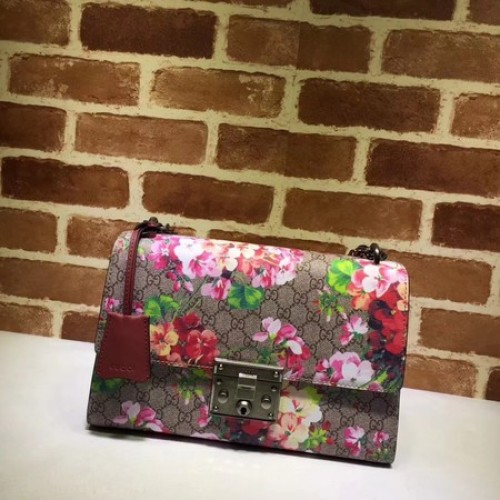 Gucci Padlock Blooms GG Supreme Válltáska 409486 Rózsaszín