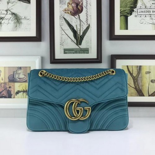 Gucci GG Marmont Hímzett Bársony Táska 443496 Égkék