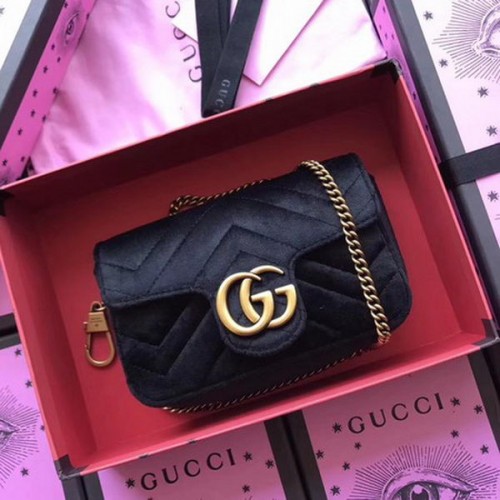 Gucci GG Marmont Bársony Szuper Mini Táska 476433 Fekete
