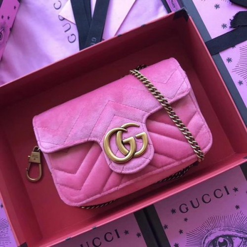 Gucci GG Marmont Bársony Szuper Mini Táska 476433 Rózsaszín
