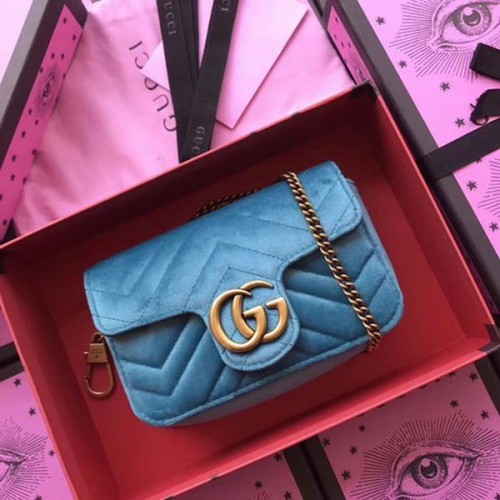 Gucci GG Marmont Bársony Szuper Mini Táska 476433 Égkék