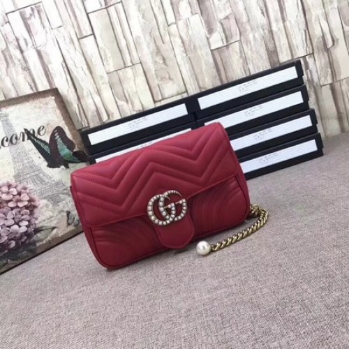 Gucci GG Marmont matelasse Mini Táska 476809 Piros