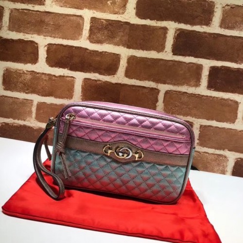 Gucci borjúbőr clutch táska 447632 rózsaszín&arany&zöld