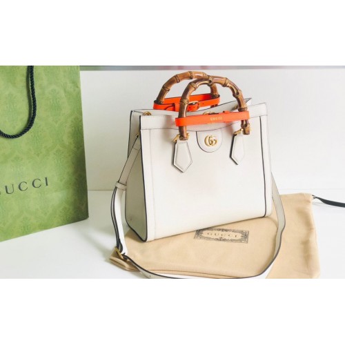 Gucci Diana GG Bambusz Felső Fogantyúval Eredeti Bőr Táska 660195 Fehér