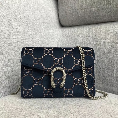 Gucci Dionysus GG bársony mini láncos pénztárca 401231 sötétkék