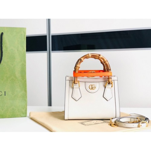 Gucci Diana GG Bambusz Felső Fogantyúval Eredeti Bőr Mini Táska 655661 Fehér