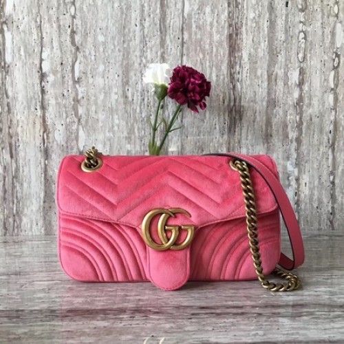 Gucci GG Marmont Chevron Bársony Válltáska 443497 Rózsaszín