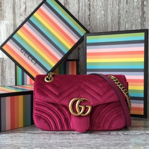 Gucci GG Marmont Chevron Bársony Válltáska 443497 Rózsaszín