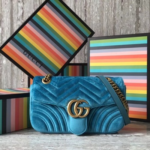 Gucci GG Marmont Chevron Bársony Válltáska 443497 Égkék