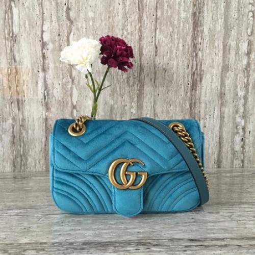 Gucci GG Marmont Chevron Bársony Mini Táska 446744 Kék