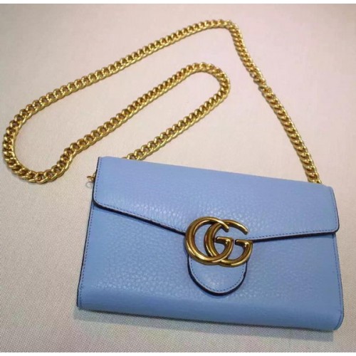 Gucci GG Marmont Bőr Mini Láncos Táska 401232 Kék
