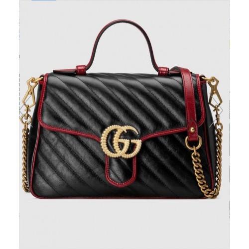 Gucci GG Marmont Mini Felső Fogantyús Táska 547260 Fekete És Borszínű