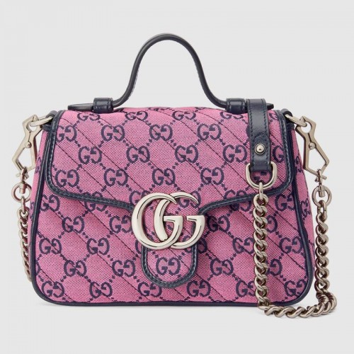 Gucci GG Marmont Többszínű mini felső fogantyús táska 583571 Rózsaszín és kék