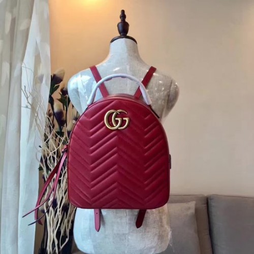 Gucci GG Marmont Steppelt Bőr Hátizsák 476671 Piros