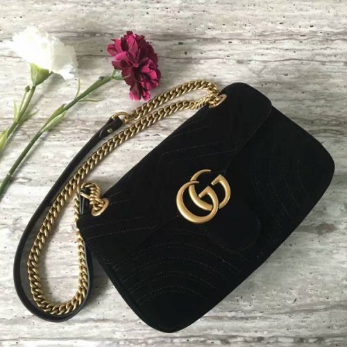 Gucci GG Marmont Velúr Bőr Közepes Válltáska 443497 Fekete