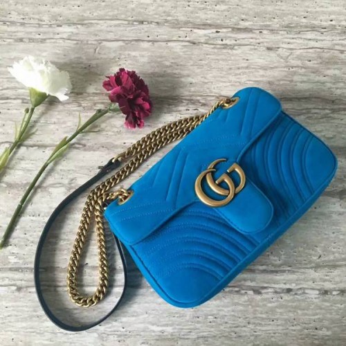 Gucci GG Marmont Velúr Bőr Közepes Válltáska 443497 Kék
