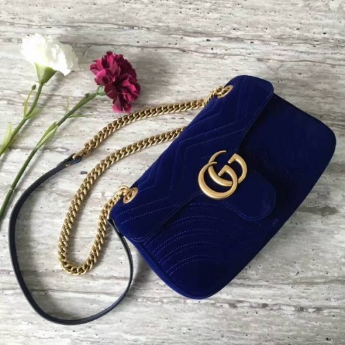 Gucci GG Marmont Velúr Bőr Közepes Válltáska 443497 Sötétkék