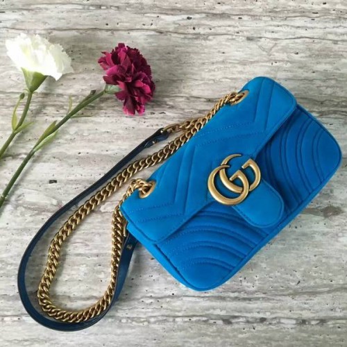 Gucci GG Marmont Velúr Bőr Mini Válltáska 446744 Kék