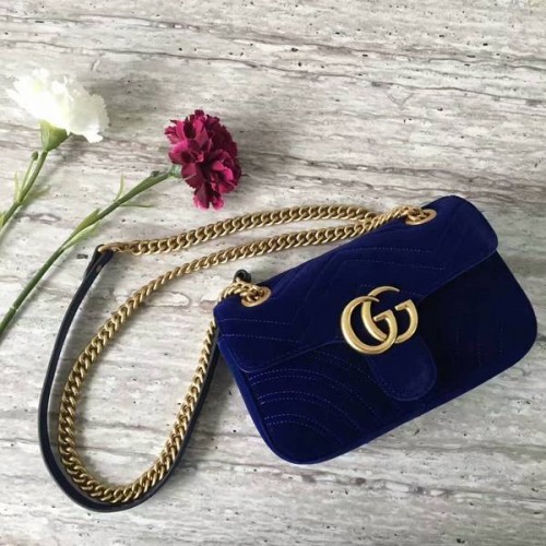 Gucci GG Marmont Velúr Bőr Mini Válltáska 446744 Sötétkék