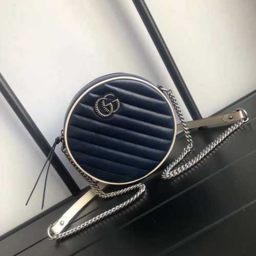 Gucci GG Marmont mini kerek válltáska 550154 Sötétkék