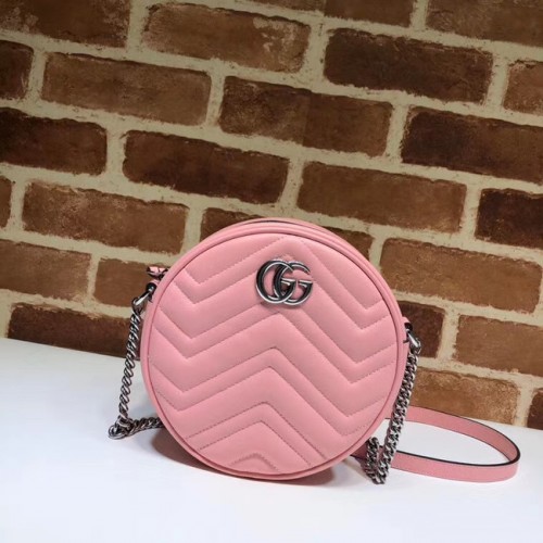 Gucci GG Marmont mini kerek válltáska 550154 Pasztellrózsaszín