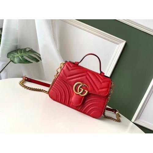 Gucci GG Marmont Eredeti Bőr Mini Felső Fogantyús Táska 547260 Piros