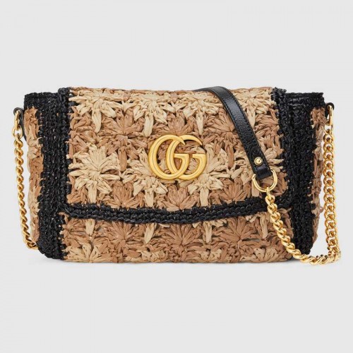 Gucci GG Marmont raffia kis válltáska 574433 Fekete