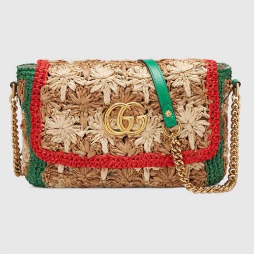 Gucci GG Marmont raffia kis válltáska 574433 Piros és zöld